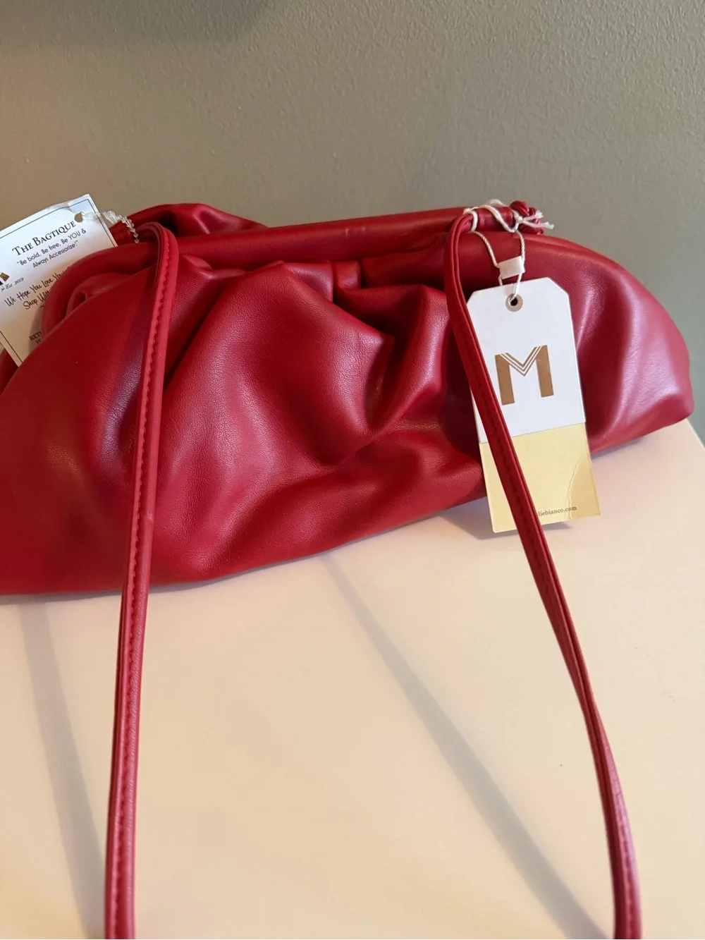 Melie Bianco Red Gathered Clutch Shoulder Bag